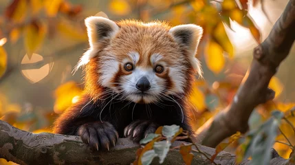 Foto op Canvas wildlife photography, authentic photo of a red panda in natural habitat, taken with telephoto lenses, for relaxing animal wallpaper and more © elementalicious