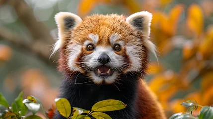 Foto op Plexiglas wildlife photography, authentic photo of a red panda in natural habitat, taken with telephoto lenses, for relaxing animal wallpaper and more © elementalicious