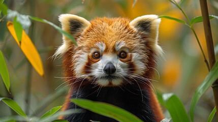 wildlife photography, authentic photo of a red panda in natural habitat, taken with telephoto...