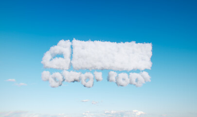 Image of a fluffy cloud in the shape of a truck floating peacefully in a blue sky. 3d rendering.