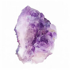 A watercolor illustration of an amethyst crystal cluster with a white background, suitable for text overlay and use in wellness and spirituality-themed designs