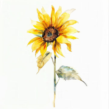 Watercolor painting of a vibrant sunflower with ample copy space, ideal for greeting cards or summer-themed designs