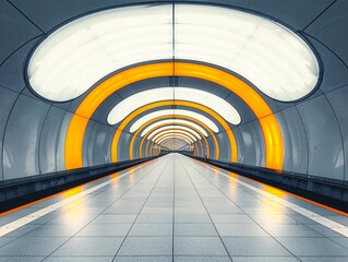 Futuristic Subway Tunnel: Modern Architecture and Urban Transportation, Perspective View