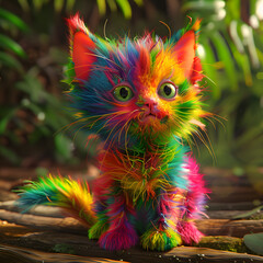 Fototapeta premium Rainbow-Colored Kitten - Generative AI