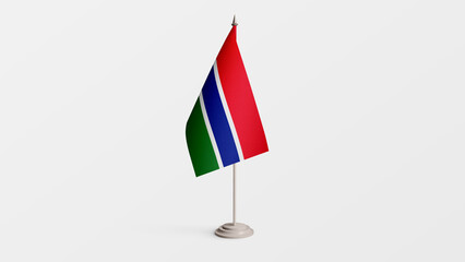 The Gambia national flag on stick isolated on white background. Realistic flag illustration