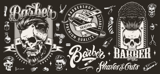 Plakaty  Barbershop vintage set emblems monochrome