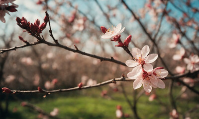 Fototapeta premium Close Up of a Flower on a Tree Branch. A detailed view of a flower blooming on a tree branch, showcasing vibrant colors and intricate details.