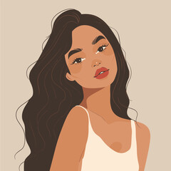 Beautiful girl with long hair. Vector illustration in retro style.