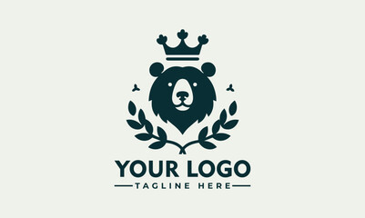 Simple Bear vector logo design Vintage Bears Crown Flower logo Vector design for Bear Lover