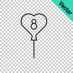 Black line Balloons with 8 March icon isolated on transparent background. Vector