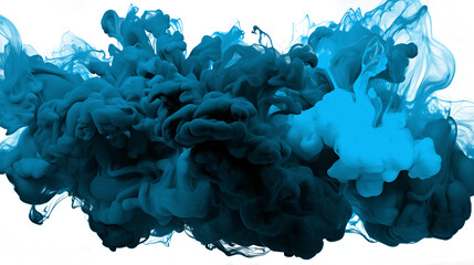 Cascades of cobalt and chartreuse smoke colliding in a dynamic explosion of color on a solid white backdrop - obrazy, fototapety, plakaty