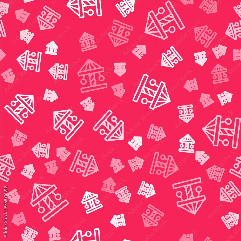 Poster white line attraction carousel icon isolated seamless pattern on red background. amusement park. chi