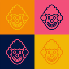 Pop art line Clown head icon isolated on color background. Vector