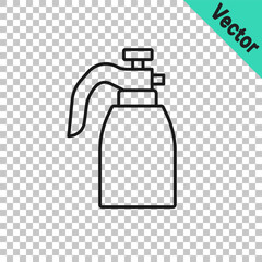 Black line Garden sprayer for water, fertilizer, chemicals icon isolated on transparent background. Vector