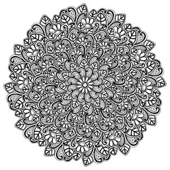 Mandala doodle with flowers and leaves, fantasy coloring page with swirls for activity