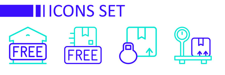 Set line Scale with cardboard box, Carton, Cardboard free symbol and Free storage icon. Vector