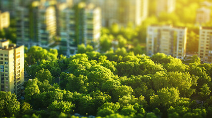 Cidade moderna ecológica com árvores, Tilt-shift