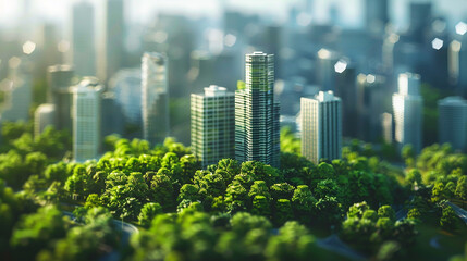 Cidade moderna ecológica com árvores, Tilt-shift - obrazy, fototapety, plakaty