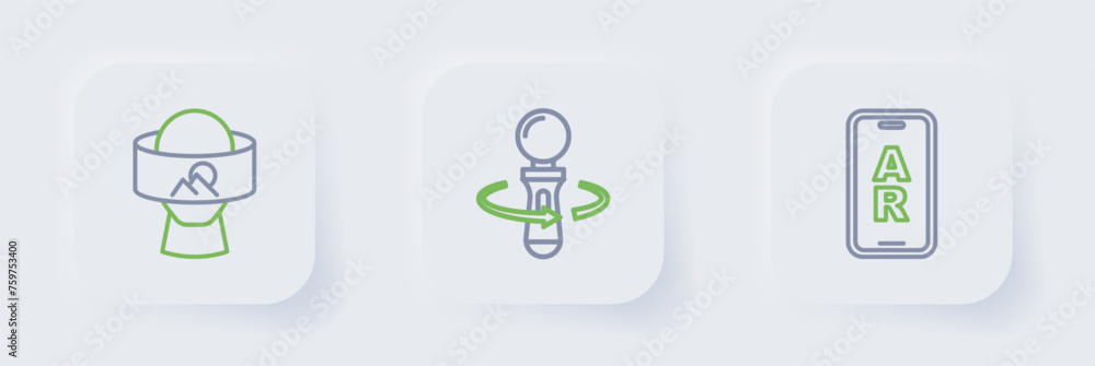 Poster set line augmented reality ar, vr controller game and virtual glasses icon. vector