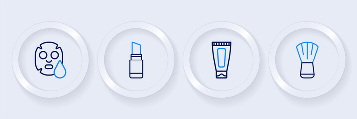 Set line Makeup brush, Cream or lotion cosmetic tube, Lipstick and Facial mask icon. Vector