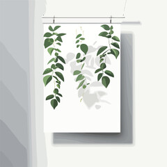 Overlay leaves shadow. Realistic poster on wall fro