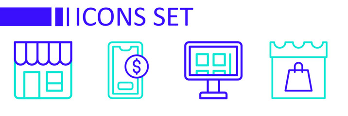Set line Shopping day, Online shopping on screen, Mobile with dollar and Market store icon. Vector