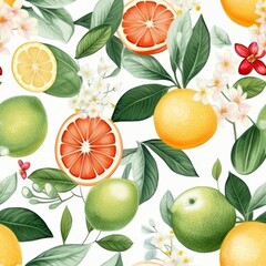 Obraz premium Beautiful watercolor citrus fruit seamless pattern for crafting and design projects