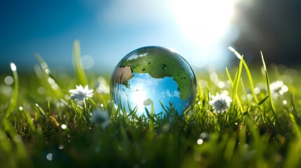 Close-up of water droplets on green leaves, environmental protection concept