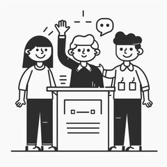 Professional Line Illustration of Leaders Supporting Each Other on Podium Gen AI