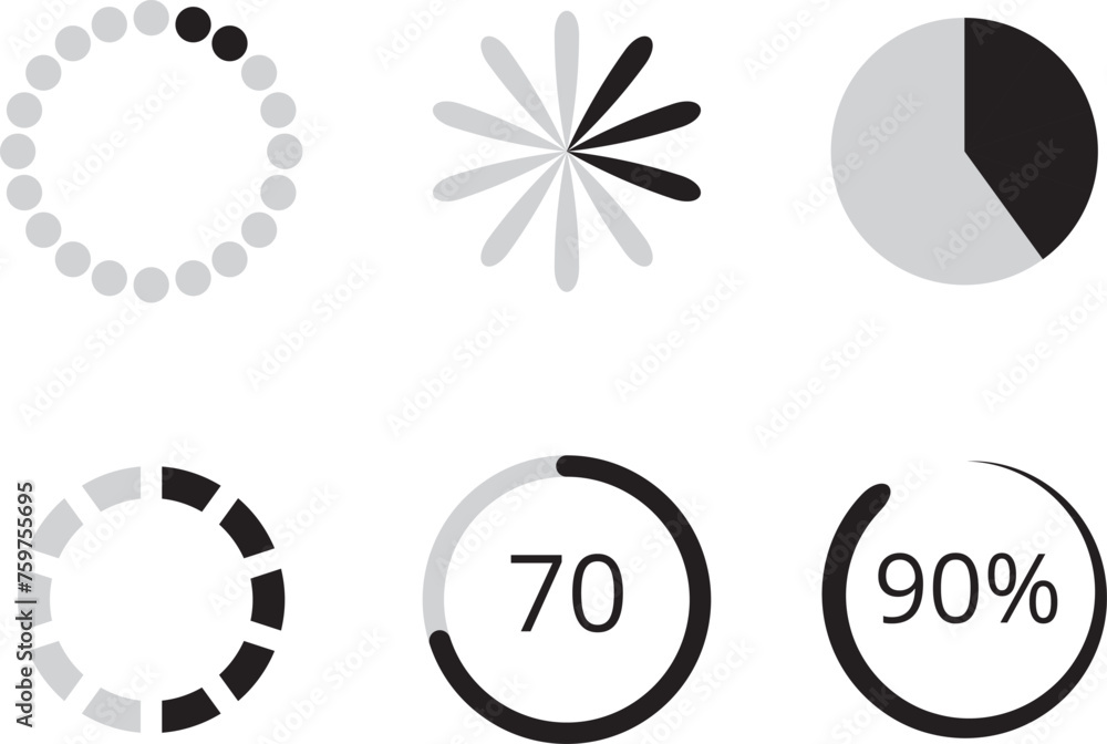 Poster progress indicator set. round loading interface element
