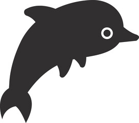 Dolphin black icon. Cute marine animal jumping