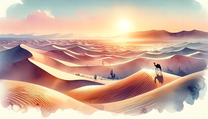 Watercolor landscape of the Sahara Desert