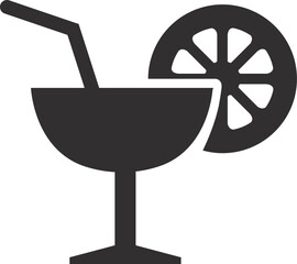 Cocktail icon. Black summer drink black symbol