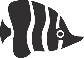 Tropical fish icon. Black striped marine animal