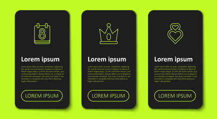 Set line Calendar with 8 March, King crown and Heart. Business infographic template. Vector