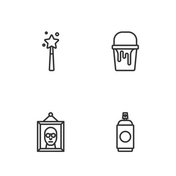 Set line Paint spray can, Picture, Magic wand and bucket icon. Vector