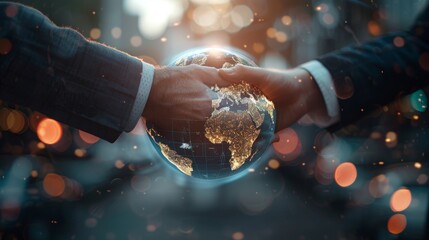 Global Unity Professional Handshake with Virtual Holographic Globe