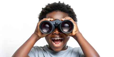 person with binoculars searching something - obrazy, fototapety, plakaty