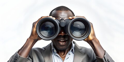 person with binoculars searching something