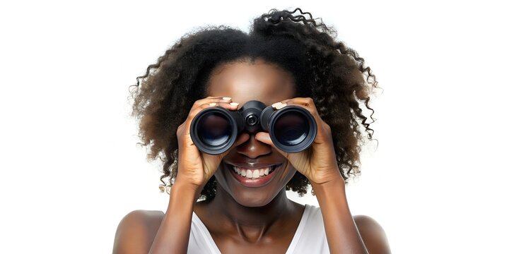 person with binoculars searching something