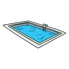Hand drawn cartoon swimming pool isolated on white background.