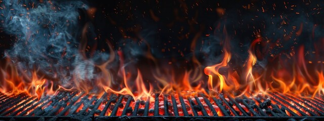 Flaming grill background - obrazy, fototapety, plakaty