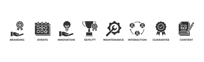 Customer engagement banner web icon vector illustration concept with icon of branding, events, innovation, quality, maintenance, interaction, guarantee, content	