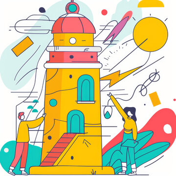 Colorful Line Illustration of Leadership Training with Lighthouse Gen AI