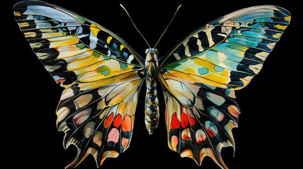 Colorful painted butterfly with wings spread out flying, Ai generated image