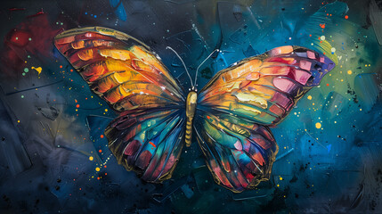 Colorful painted butterfly with wings spread out flying, Ai generated image