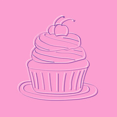 A hand-drawn illustration of a cupcake, featuring a fluffy sponge base, creamy frosting, and colorful sprinkles, set against a vibrant pink backdrop