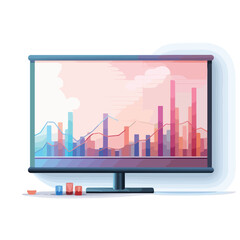 Projector screen with graph flat vector illustratio