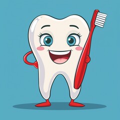 a cartoon tooth holding a toothbrush
