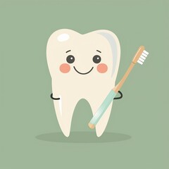 a cartoon tooth holding a toothbrush